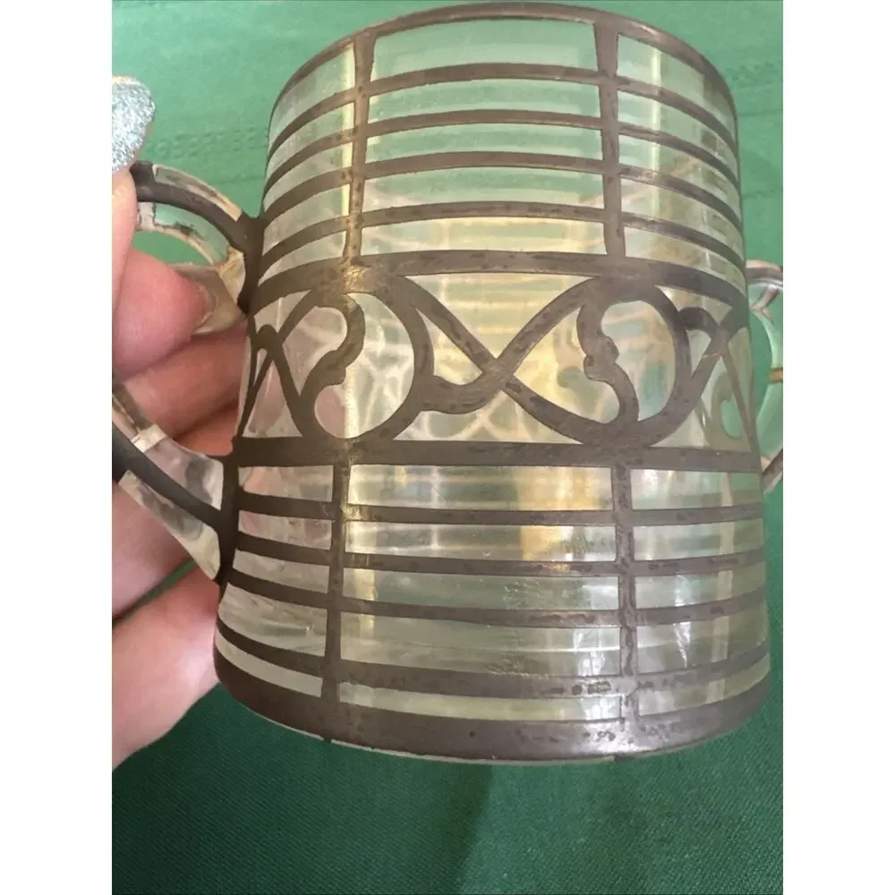 Antique Silver Overlay Glass Sugar Dish